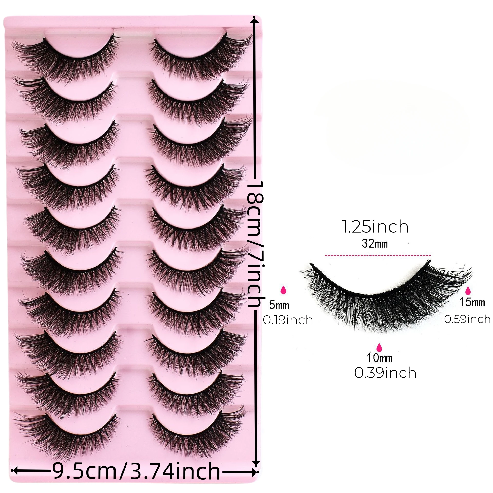 Valse wimpers, 10 paar pluizige volume nepwimpers, dik natuurlijk volle wimpers, Cat Eye dramatische stijl nepwimpers