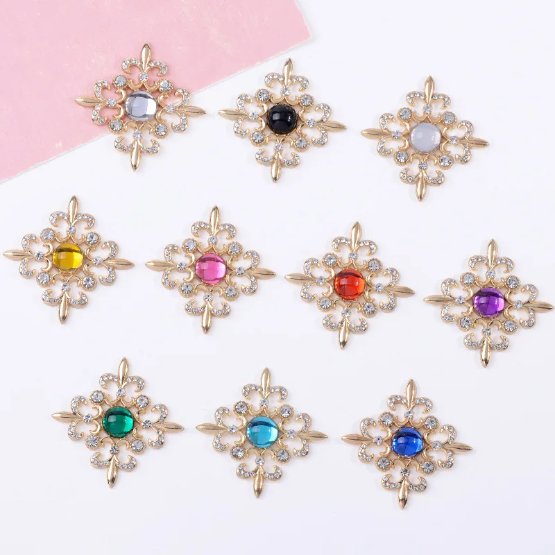 5PCS Alloy accessories jewellery handmade hair accessories clothing materials court antique diamond hollow rhombus flower disc
