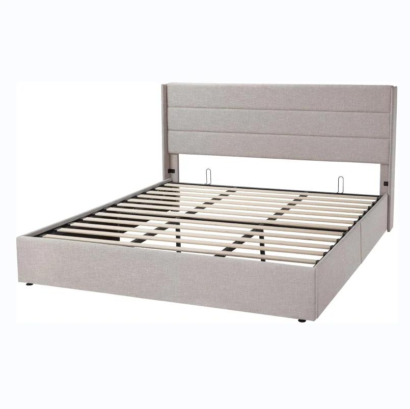 ^Efficient Assembly New Luxury Modern Hotel Soundproof King Size Queen Box Spring Pine Wood Soft Bed Frame Tufted Storage