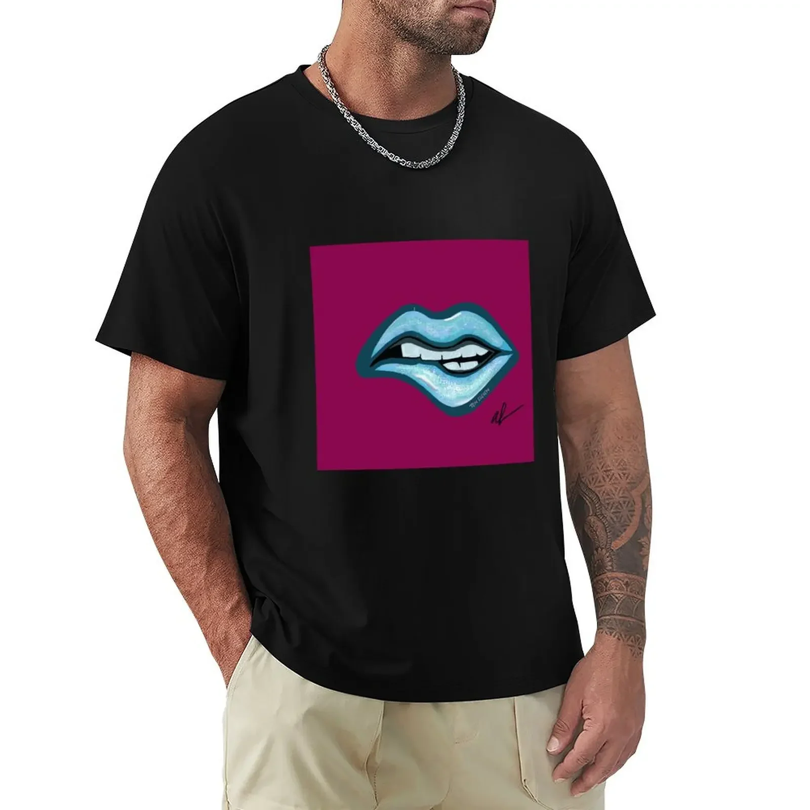 

Blue Lips T-Shirt tees Short sleeve tee kawaii clothes fruit of the loom mens t shirts