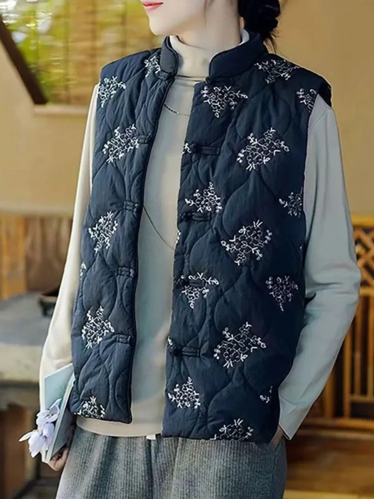 

Chinese Sle Embroidered Cotton Vest Women's Winter Tang Suit Zen Sle Buttonl Svel Jaet Commute Sle Thiened