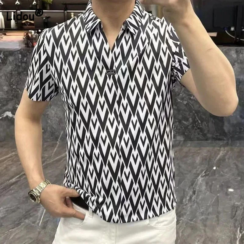 Casual Short Sleeve Polo T Shirt for Men Fashionable Summer Trend Vintage Printed Short Sleeve Slim Shirt Male Clothes ZL53