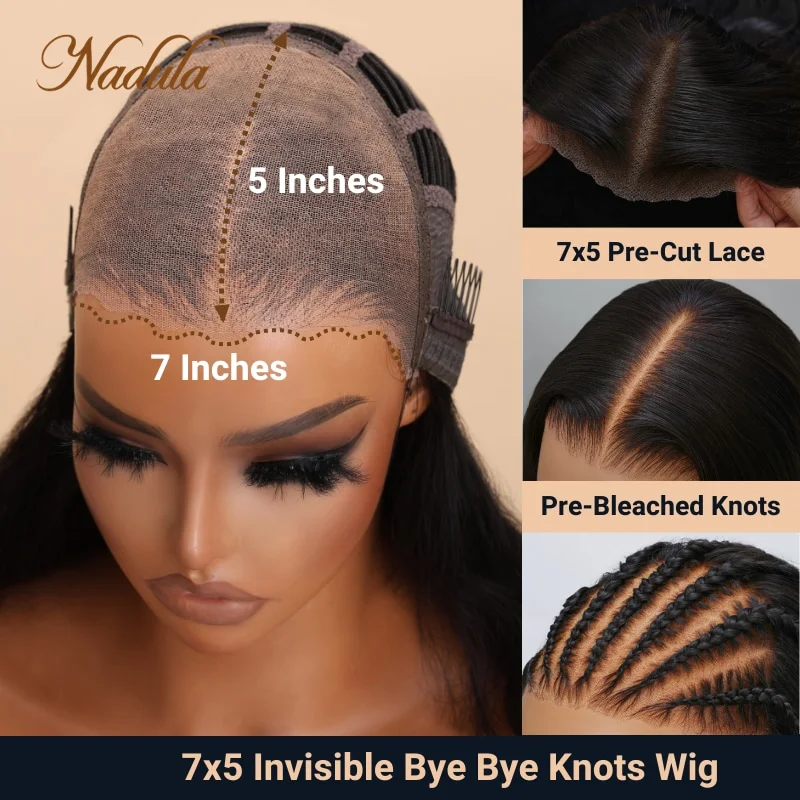 Nadula Hair 7x5 Bye Bye Knots Wig Pre Cut Lace Closure Wig Straight Wear Go Gluless Wig Pre-plucked Hairline With Baby Hair Wig