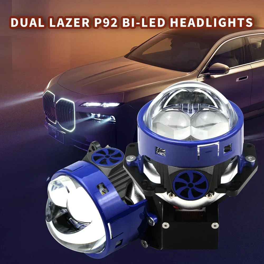 6000K P92 2pcs160W Dual Lens H4 Car Bi Led Projector Lens With Laser Light 3 Inch Bi Led Shrouds  car accessories