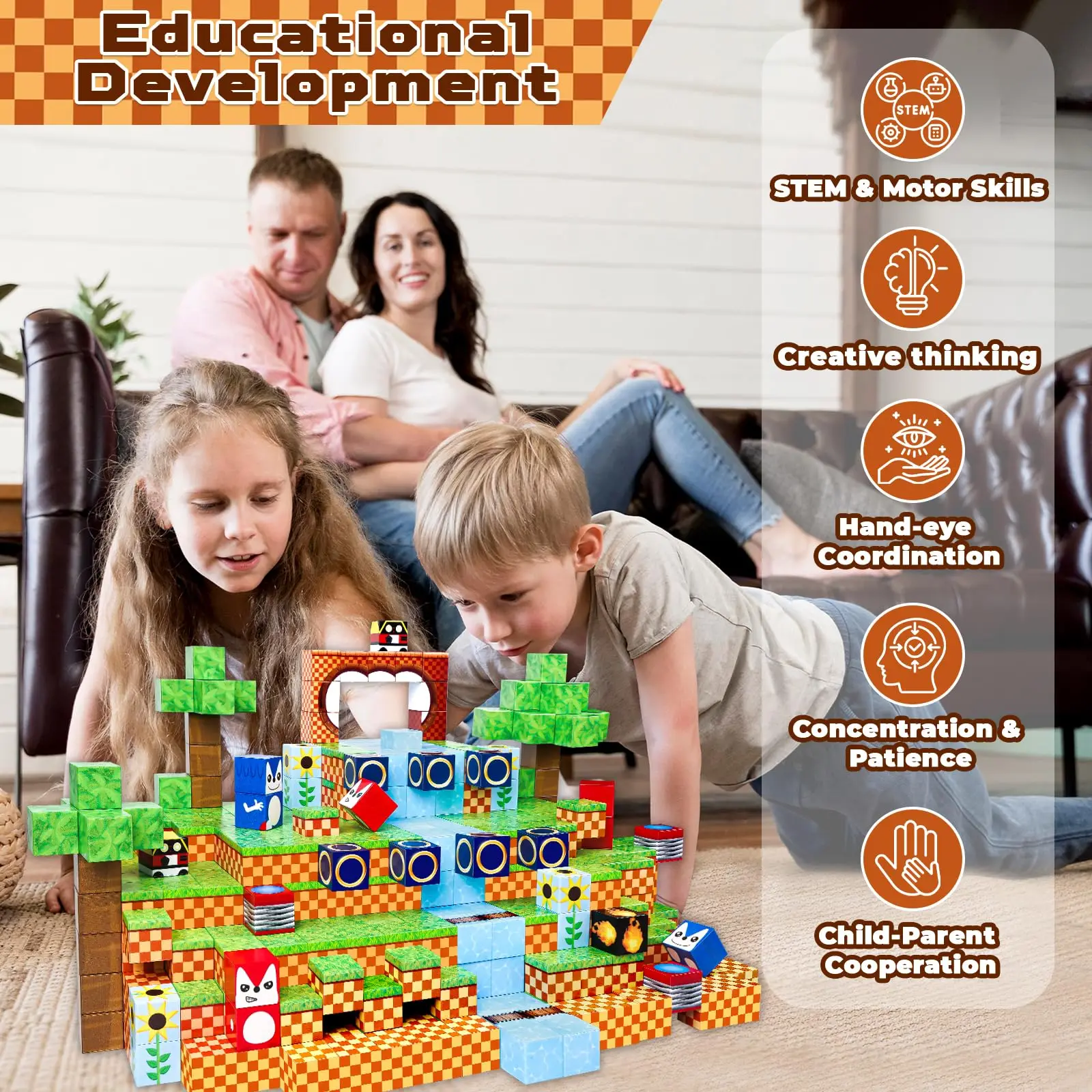 Blocos de construção magnéticos, jogo de construção de haste montessori brinquedos sensoriais para crianças, brinquedos infantis feriado natal presentes de aniversário