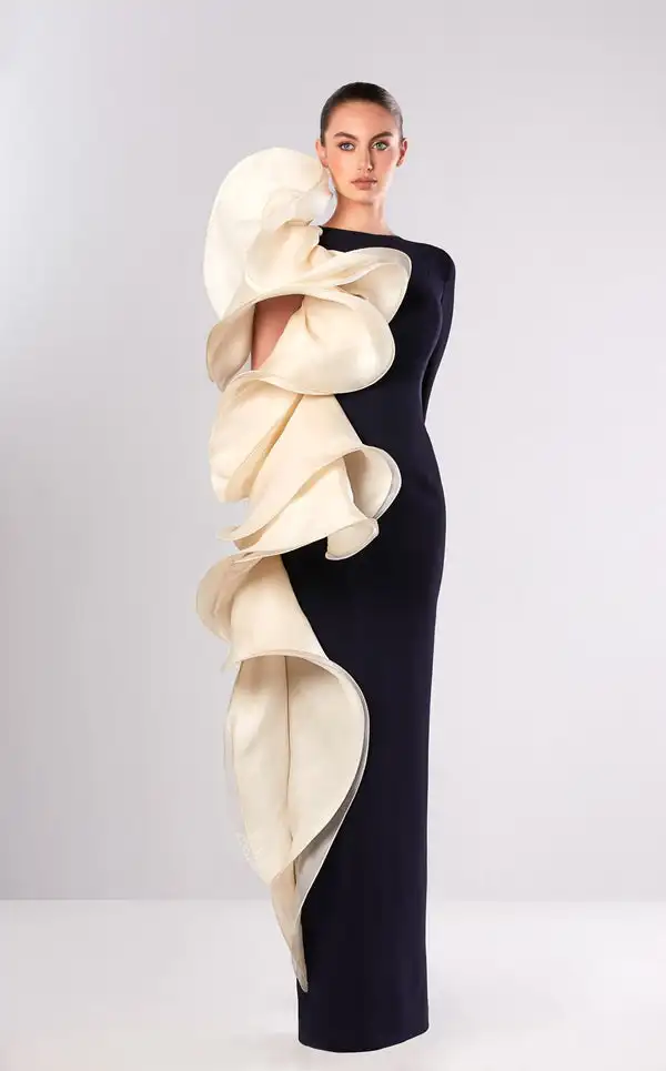 Customized Exquisite Jersey Pleat Straight High Collar Long Dresses Bespoke Occasion Dresses Modern Style High quality Fashion