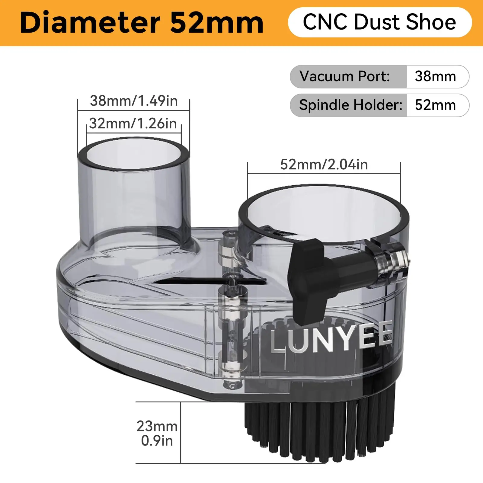 CNC Router Dust Shoe 52/45mm Diameter Clear CNC Dust Boot with 38mm Hose Diameter for 52/45mm Spindle Motors and CNC Router