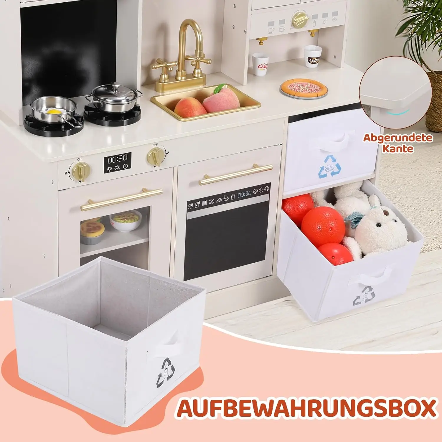 Игровая кухня для детей, деревянная игрушечная кухня, большой игровой набор для приготовления пищи с посудой, плита со светом и звуком, тканевые коробки