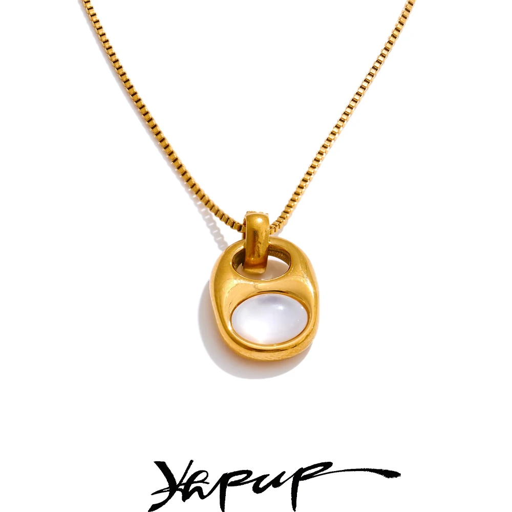 Yhpup Fashion Stainless Steel Shell Stone Geometric Casting Pendant Chic Necklace 2025 High Quality Arrivals Jewelry for Women