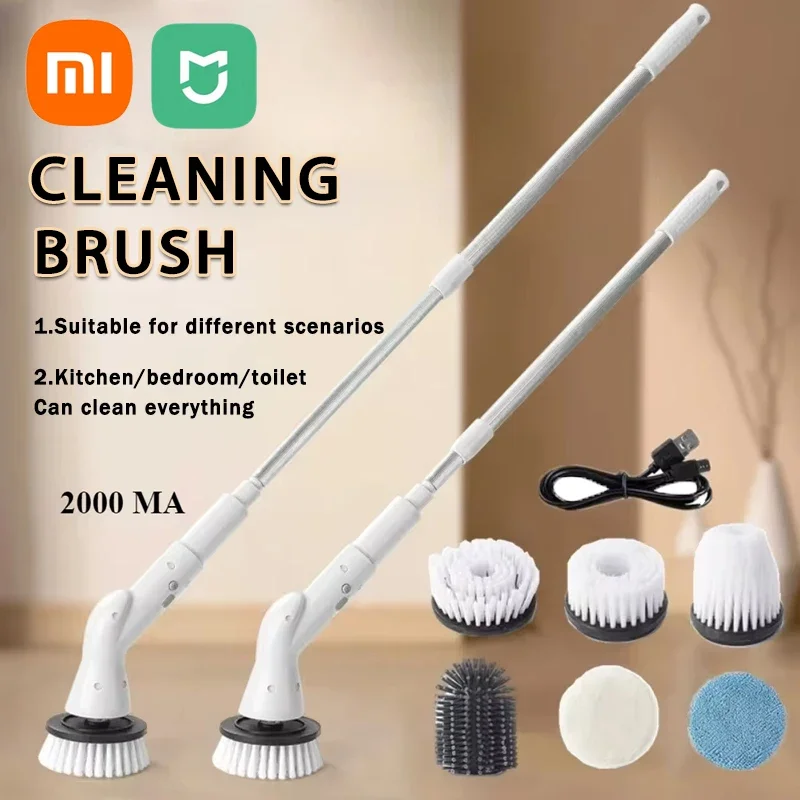 Xiaomi-Cordless Electric Rotary Cleaning Brush, Shower Brush, Kitchen, Bathroom, 2000 MA, 6 in 1