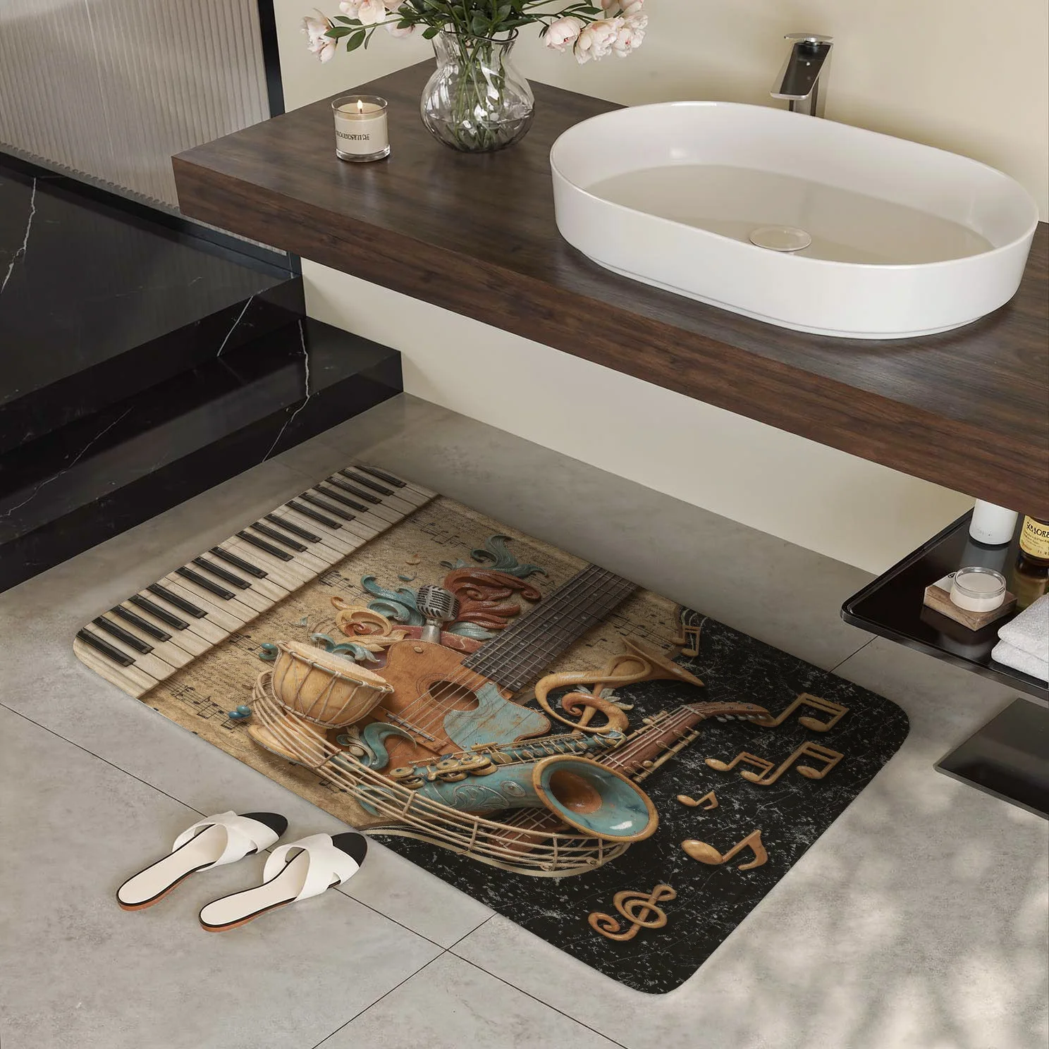 Artistic Musical Doormat Piano Keyboard Music Sheet Jazz Lover Entryway Welcome Mat Rug for Musician Gift Home Decor