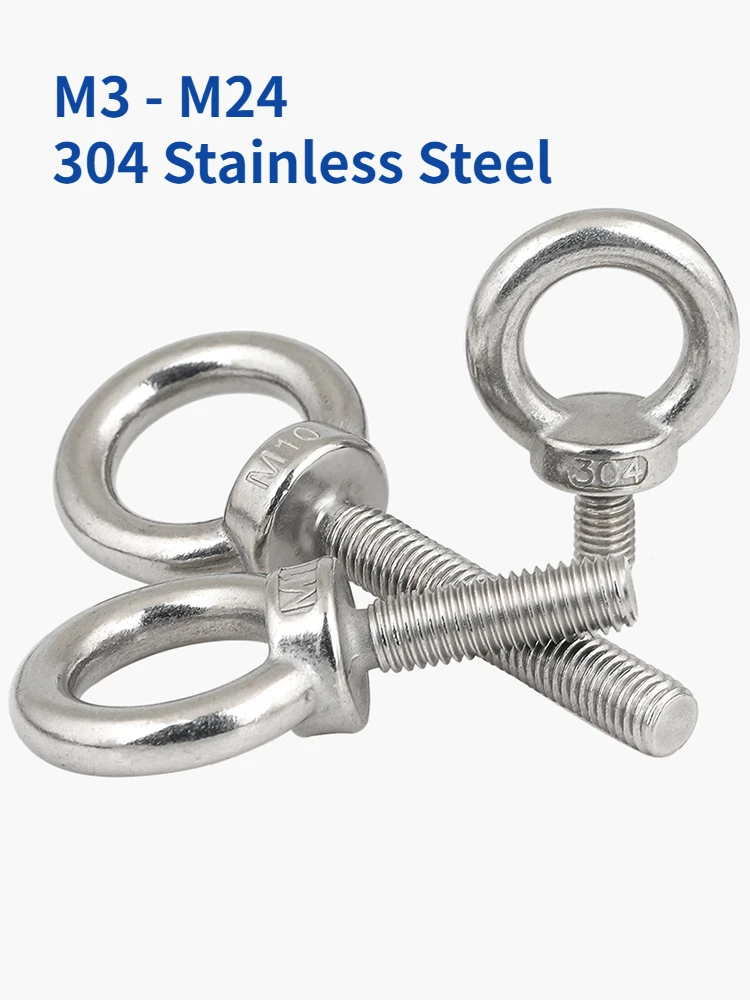 M3 M4 M5 M6 M8 M10-M24 304 Stainless Steel Eye Bolt Lifting Eye Screw Ring Hooking Screw Marine Ring Loop Hole for Cable Rope