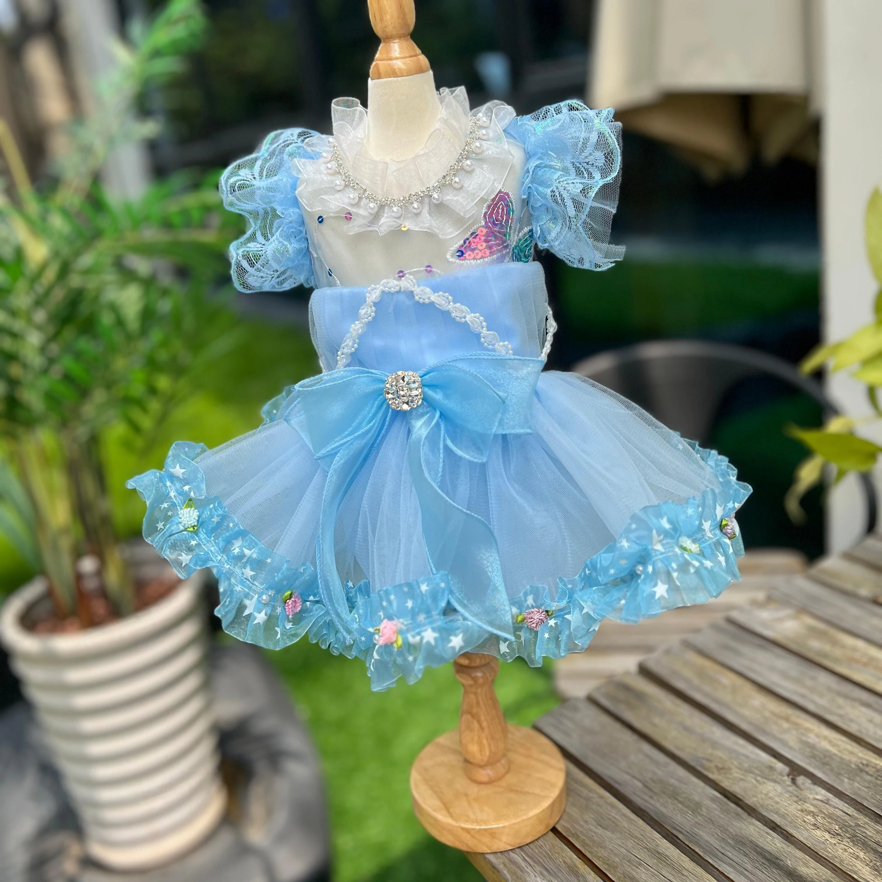 

Luxury Handmade Pet Dog Clothes Original Blue High-end Diamond Sequin Princess Dress For Small Medium Dog Poodle Dog's Skirt