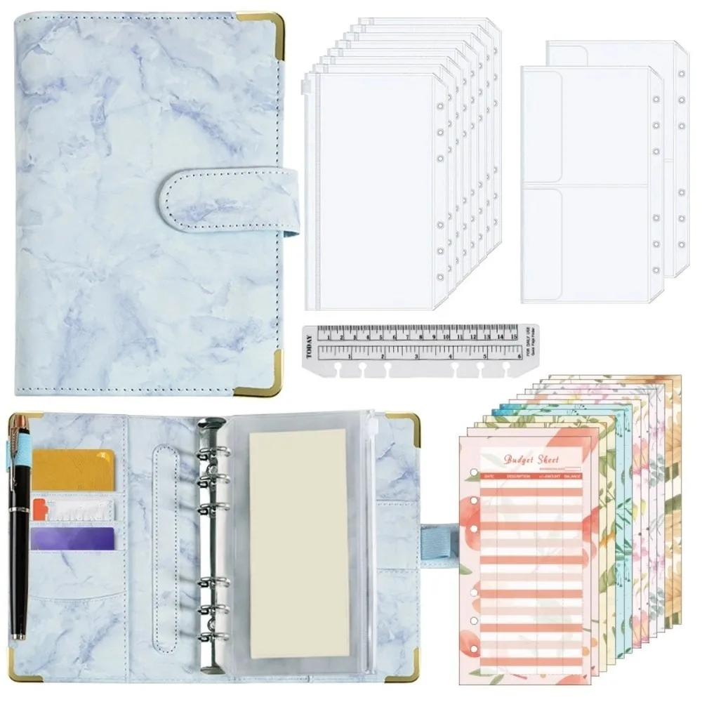 

Marbling Money Saving Binder PU Waterproof Savings Challenges Book A6 with Protective Corner Card Holder Daily Bookkeeping