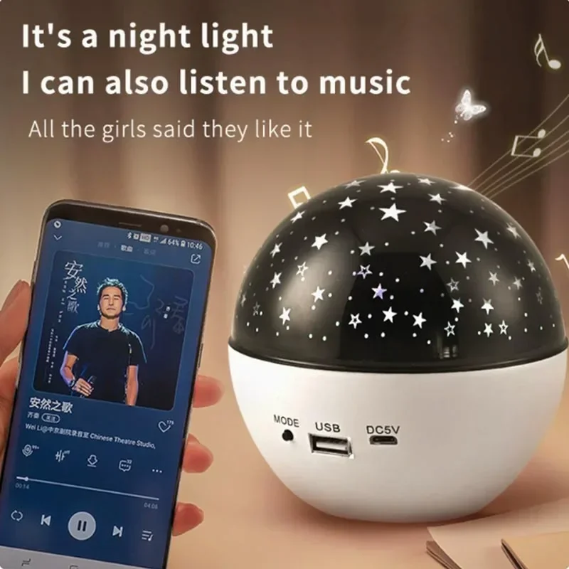 360 °   Proyektor Bintang Berputar Lampu Malam LED USB Pemutar Bluetooth Lampu Pesta Galaksi LED untuk Hadiah Anak-anak Dekorasi Ruangan Natal