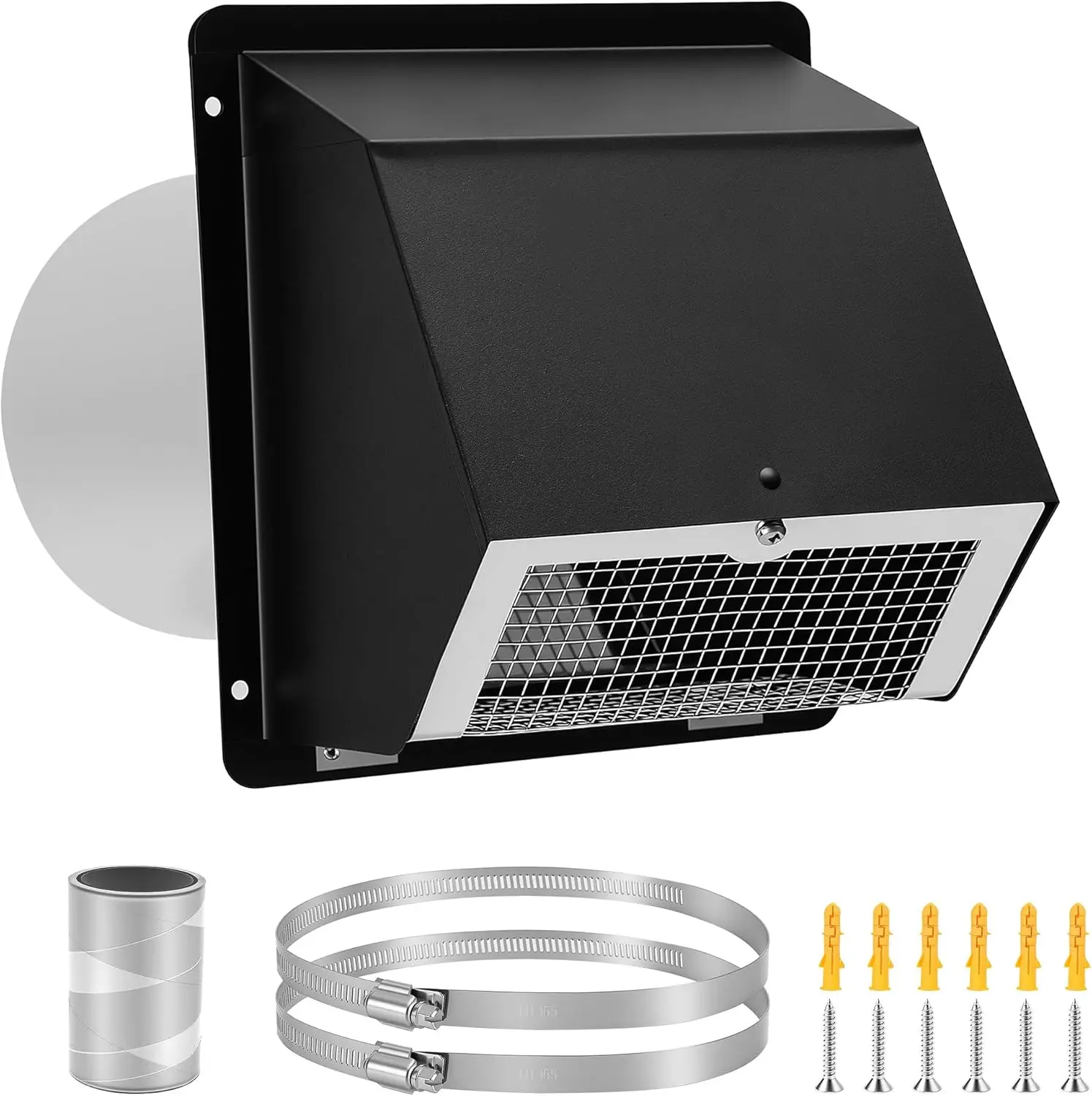 

6-дюймовый оцинкованный стальной настенный вытяжной колпак с сеткой и заслонкой, наружная вытяжная крышка для кухонной вытяжки и сушилки, черный