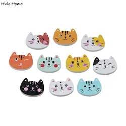 30pcs Cat Head Wood Buttons Sewing Scrapbooking Clothing Headwear Handmade Crafts Home Decor Accessories DIY 20x15mm