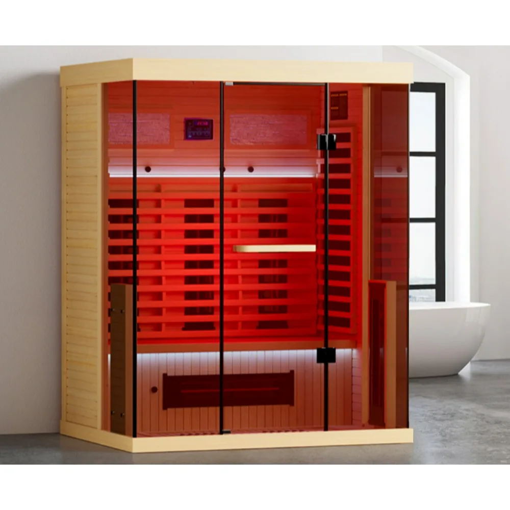 Full Spectrum Infrared Sauna, 2-3 Person Home Sauna, Indoor Spa Sauna with Resonance Speaker, Panoramic Tempered Glass Door