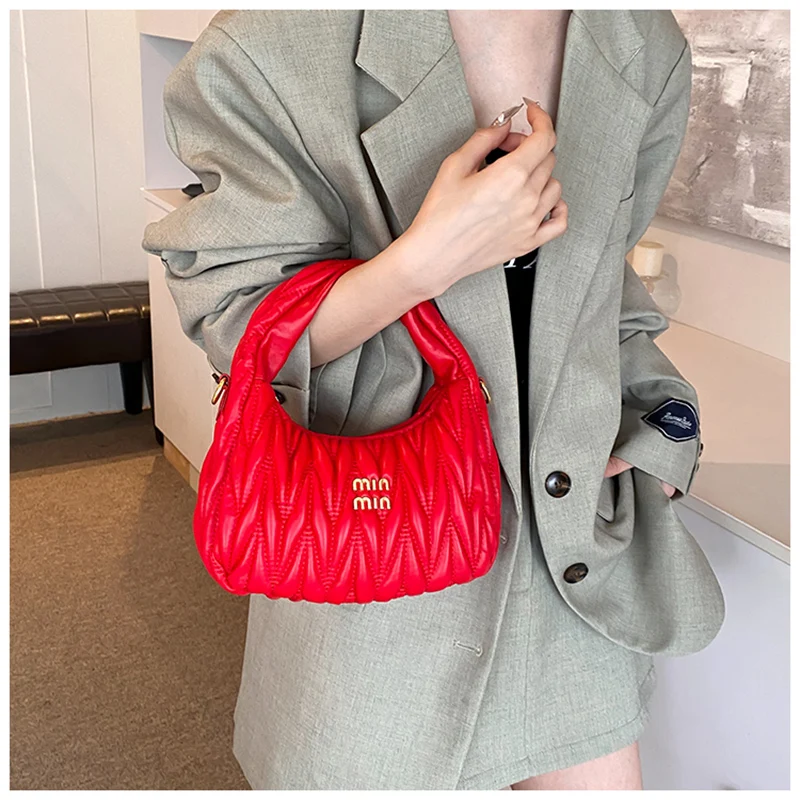 Pleated Cloud Ladies Handbags High Quality PU Shopping Shoulder Bags for Women Removable Shoulder Strap Crossbody Bag Small Bags