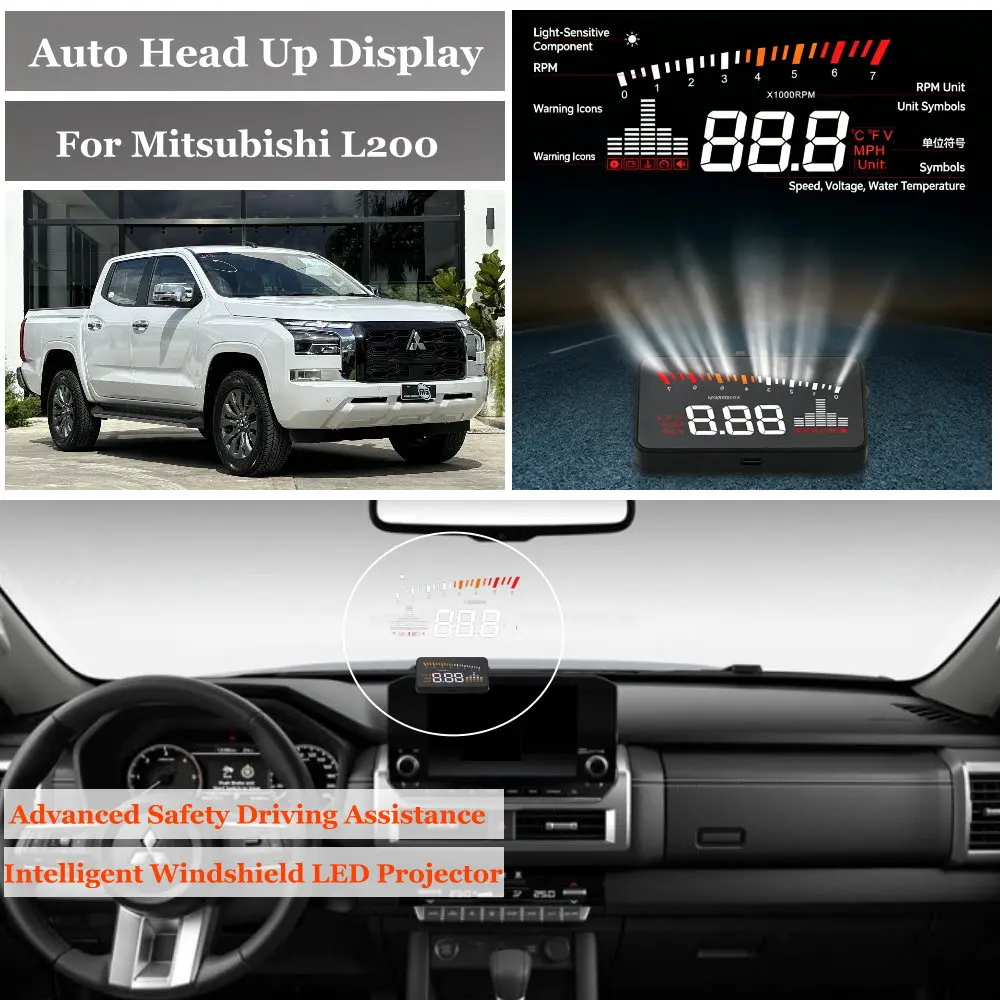

Car Head Up Display For Mitsubishi L200 MK4 MK5 2005-2026 AUTO HUD Windshield Projector Accessories Speedometer Odometer RPM