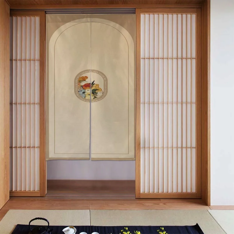 VIKAMA Linen Warm Curtain Door Drapery, Ocean-Inspired Printed Room Divider, Unique Cultural Gifts & Bohemian Home Decor