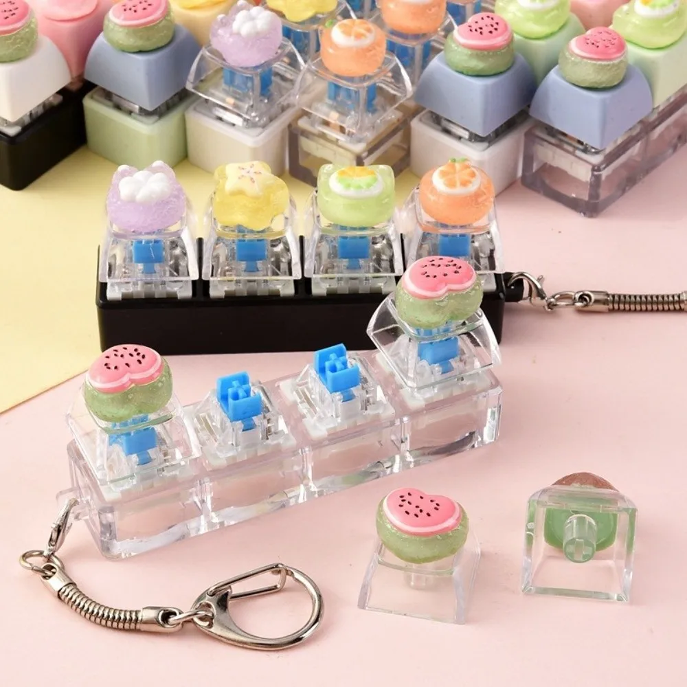 Kawaii 4-Key Fidget Keychain Fruit Portable Reduce Pressure Cute Smooth Push Button Keychain Reduce Anxiety