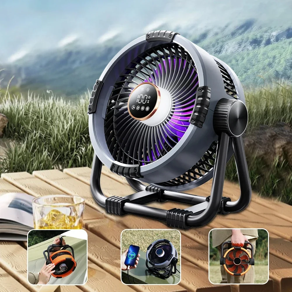 Multifunctional Outdoor Camping Fan Light Rechargeable Ceiling Fan with 3-speed Night Light and Power Bank Portable Fan