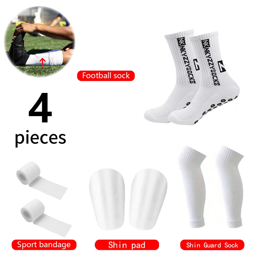 4-teiliges Fußball-Zubehör-Set: Rutschfeste Fußballsocken, Basketballsocken, Schienbeinschoner-Socken, Mini-Schienbeinschützer, Sportbandagen – Detail 5