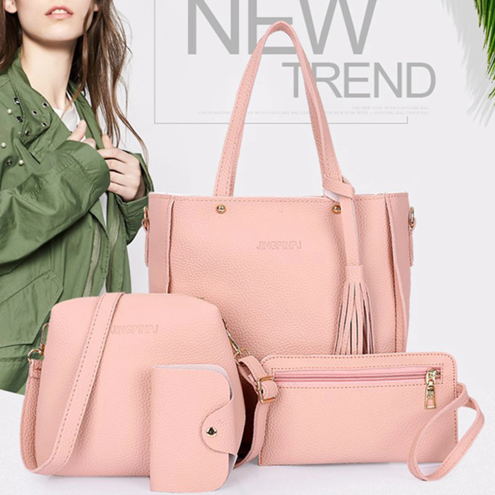 4pcs/set Women Elegant Tote Bags Heavy Duty Multiple Colors Available Bag for Eyeglasses Phones Cosmetics