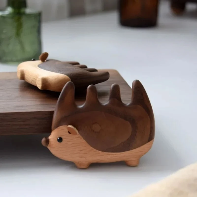 Massage Comb Cartoon Hedgehog Black Walnut Wood Meridian-unblocking Comb Creative Cartoon Animal Portable Wooden Head Care Comb