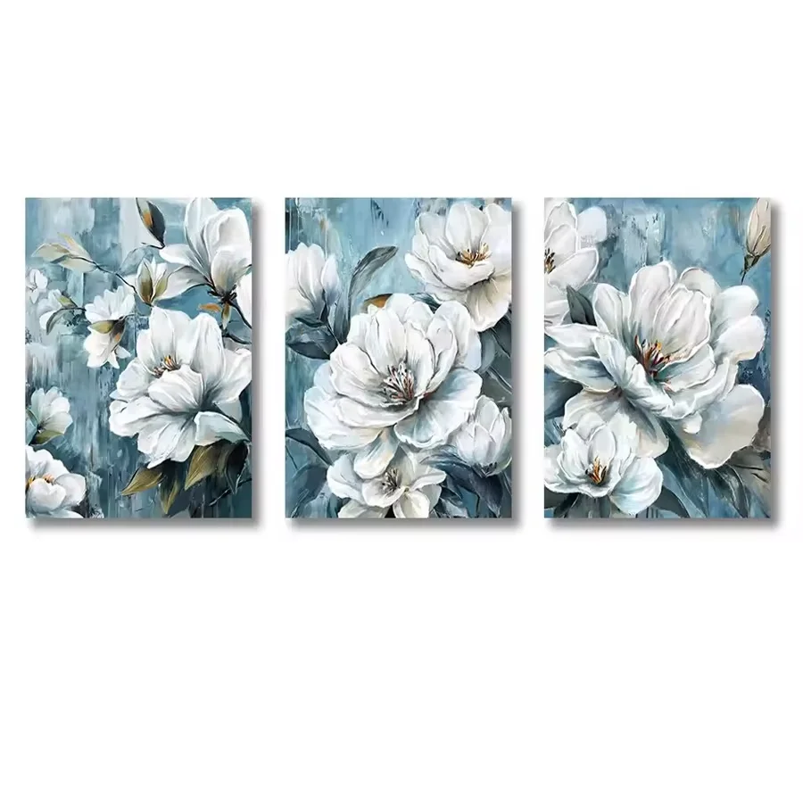 3PCS Set Abstract White Golden Flower Diamond Mosaic White Flower Full Drill Diamond Painting Cross Stitch Kits Handmade Decor