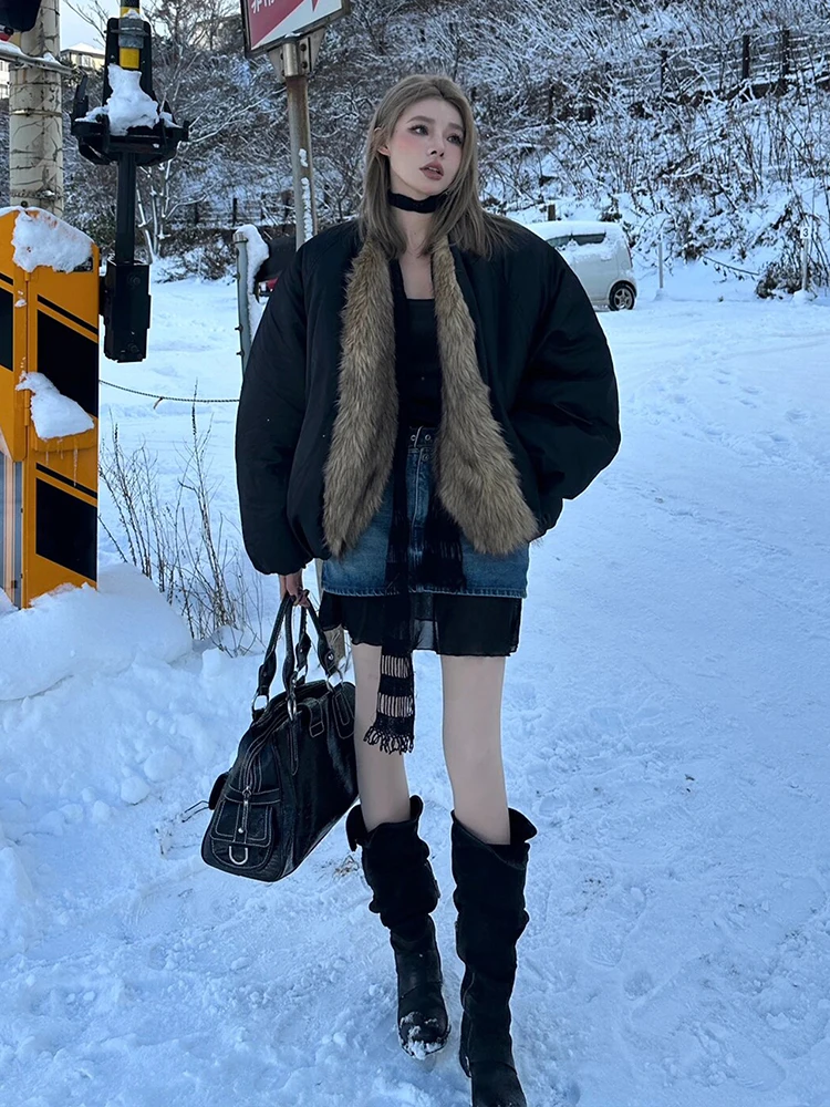 Winter Loose Fur Inner Liner Jacket Women Warm Double Pocket Cotton Padded Jacket Female Cardigan Casual Thicken Parker Outwears