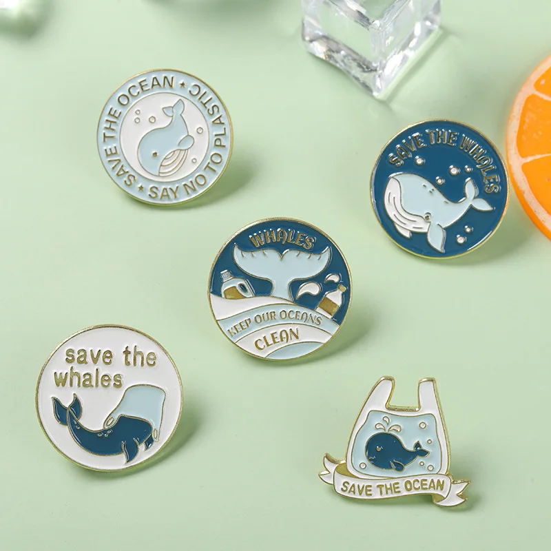 Creative Save The Ocean Brooches Blue Whale Badges Enamel Pins for Backpack Bag Accessories Gifts for Friends