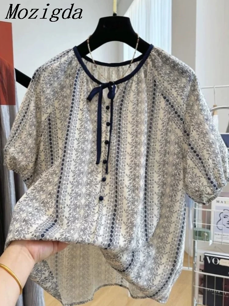 

Retro Floral Print Shirts for Women Summer French Style Short Sleeve Blouse Single Breasted T-shirt Female Doll Shirt Tops