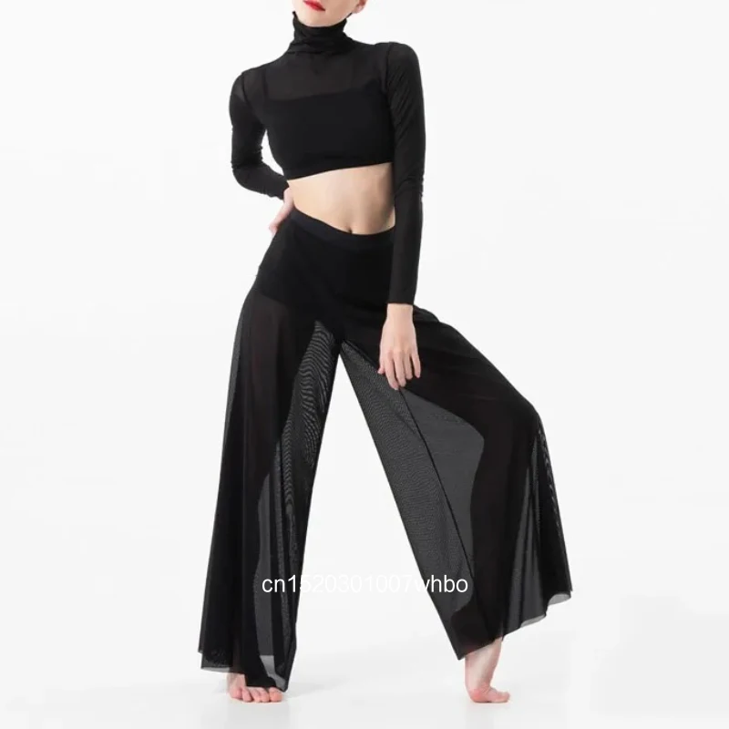 Dansset Dames Elegante Klassieke Moderne Lyrische Danspraktijk Mesh Top Broek Set Balletvoorstelling Jurk