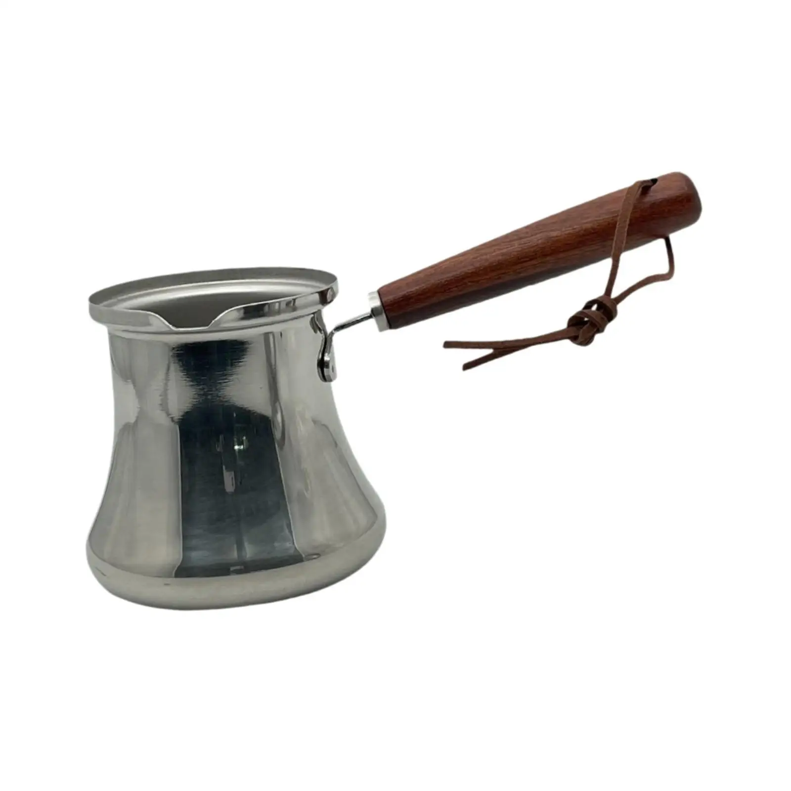 Turkish Stainless Steel Coffee Pot Chocolate Heat Contemporary Design with Wooden Handle Butter Melting Pot for Restaurant