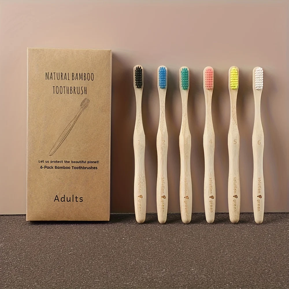 6pcs Natural Bamboo Toothbrushes Adult Medium Bristles Count Toothbrush Biodegradable for Gentle on Gums Teeth Oral Hygiene