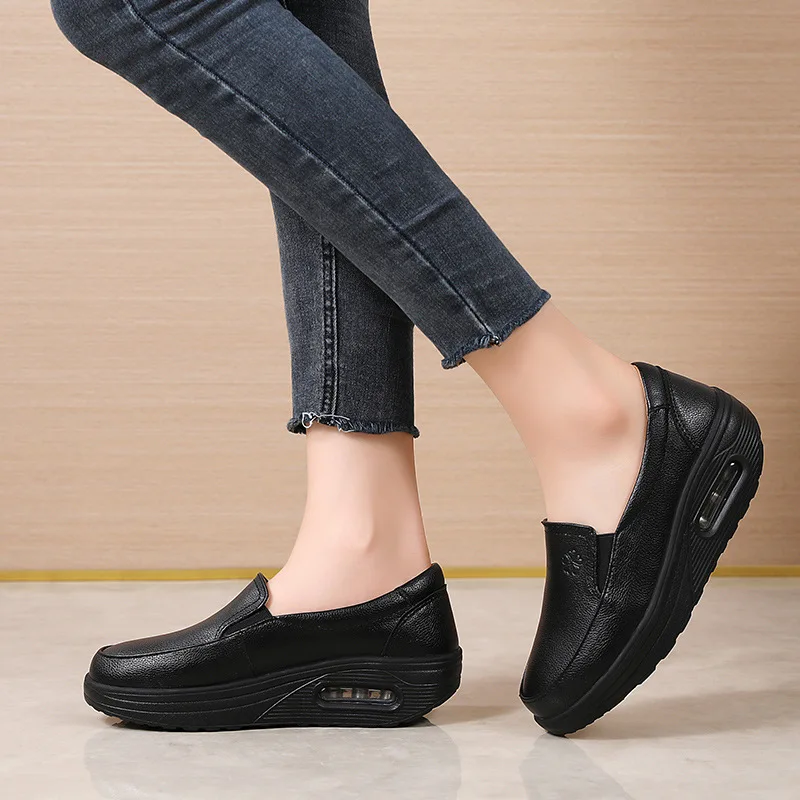 Spring air cushion nurse shoes white platform platform shake shoes leather women\'s shoes work shoes travel single shoe Wedges