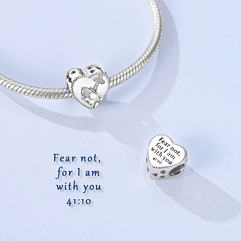 925 Sterling Silver Charm Heart Shape Bead Cross Pray Fit Charm Bracelet Making For Woman Jewelry