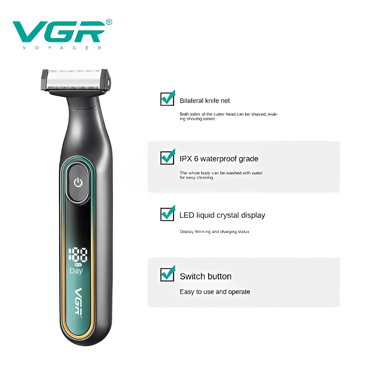 ماكينة تشذيب الشعر VGR 360 ماكينة حلاقة اللحية اللاسلكية ماكينة قص الشعر الاحترافية مقاومة للماء 2 في 1 ماكينة تشذيب العرض الرقمي للرجال