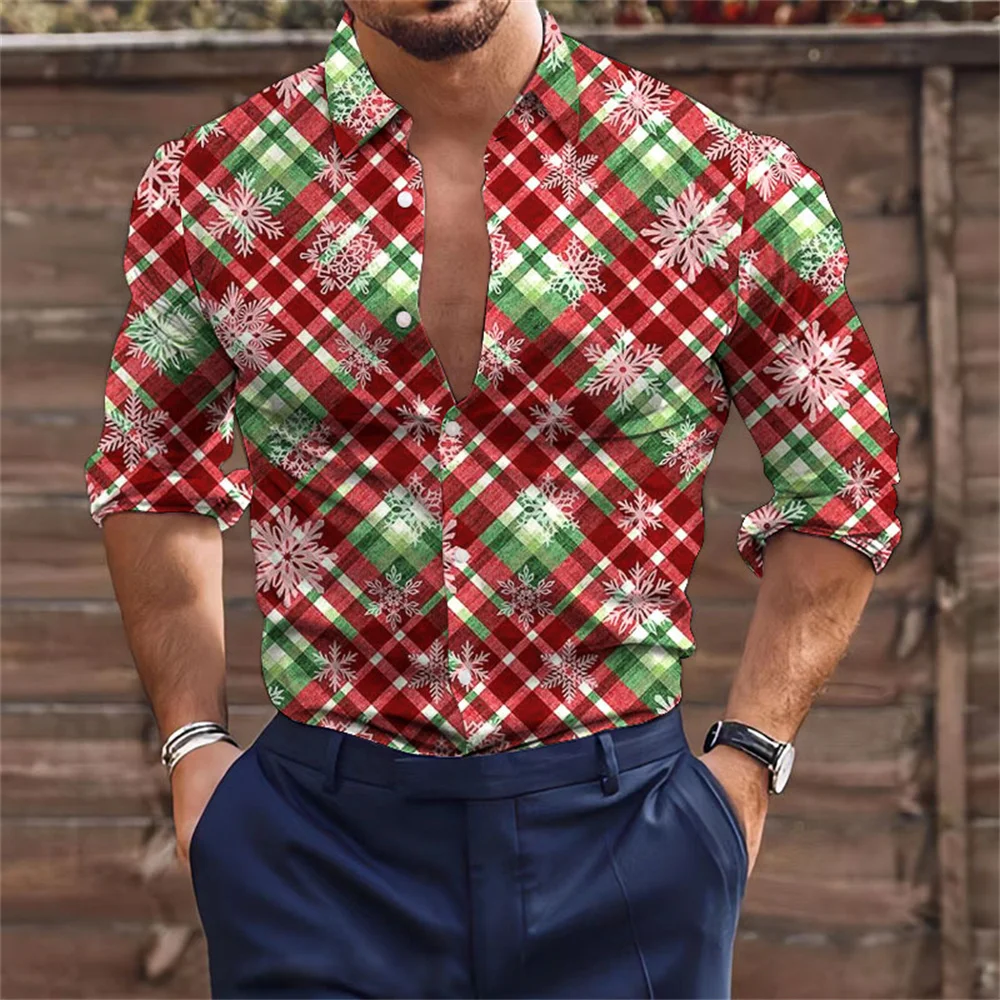 Camisa de fiesta de Navidad de aino nuevo 2023 estampado a cuadros de moda masculino cómodo tejido suave blusa de manga larga