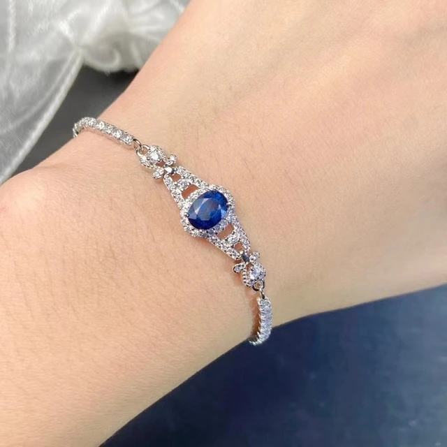 Fashion Silver Sapphire Bracelet with Gold Plating 0.7ct 5mm 7mm Natural Sapphire Silver Bracelet for Daily Wear AliExpress