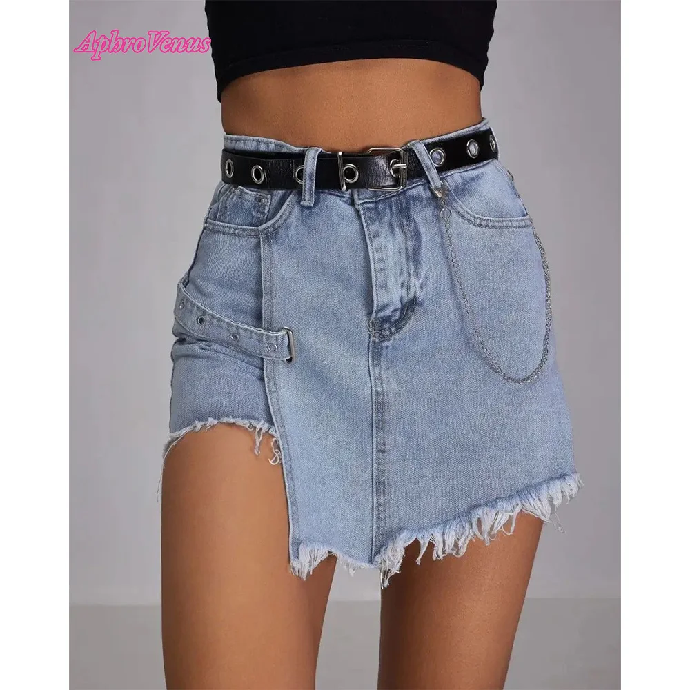 Summer New Irregular Denim Shorts Skirt Female Y2K Street Fashion high waisted and versatile slim fitting skirt pants