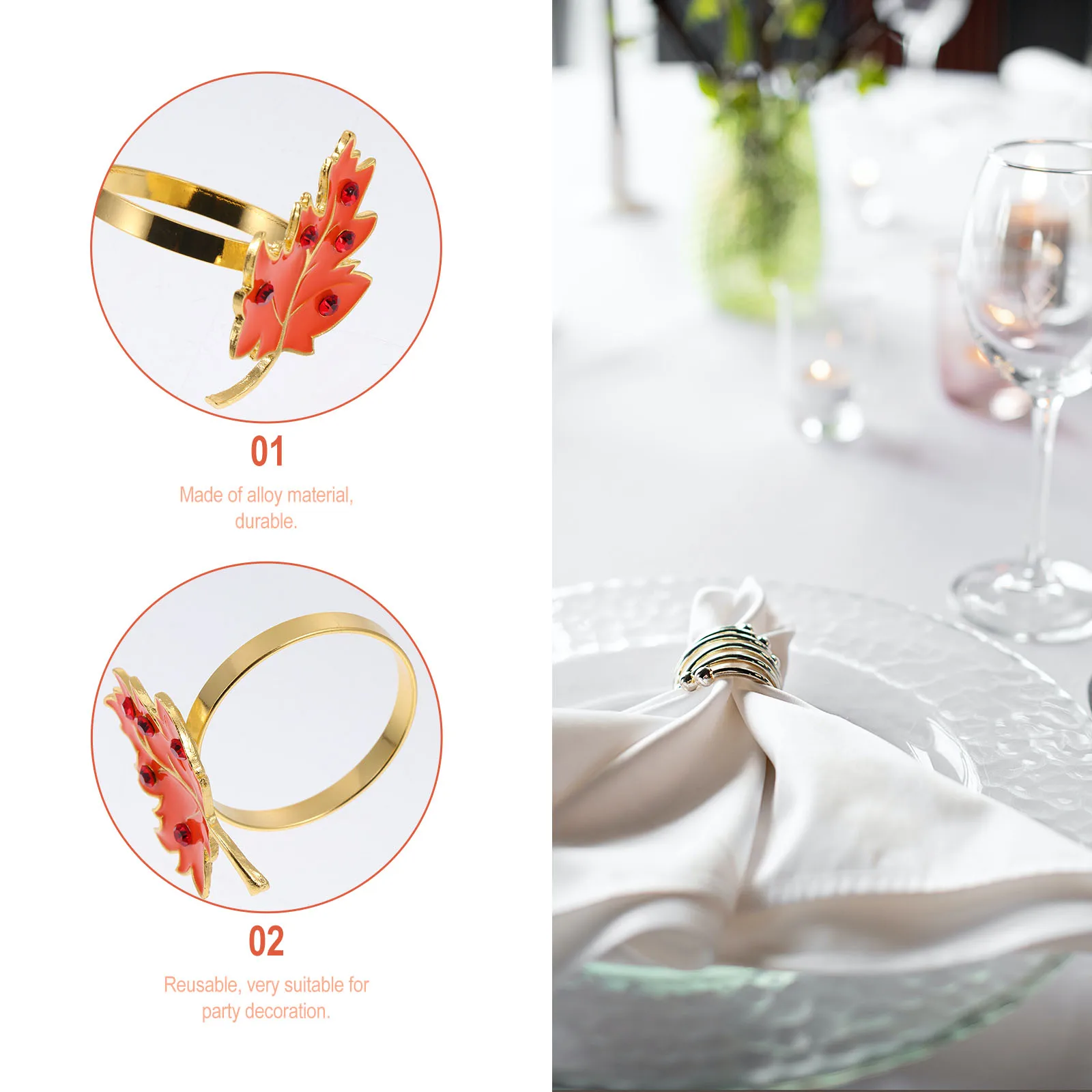 

6 Pcs Christmas Napkin Ring Buckle Decoration Maple Leaf Button Alloy Party Shape