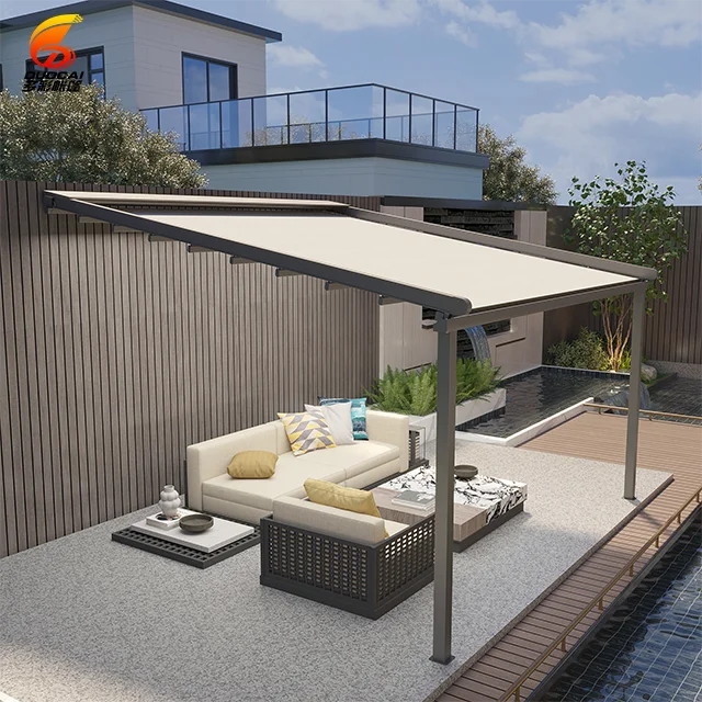 Custom Aluminum Structure PVC Retractable Roof Pergola Awning