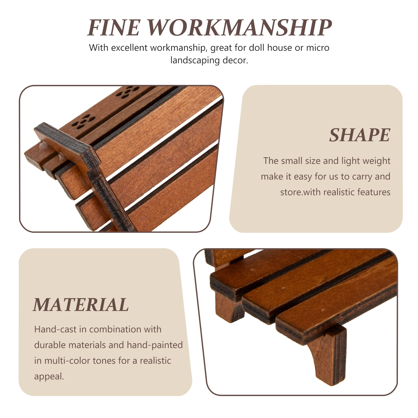 

Wooden Miniature Park Bench nament Lightweight Small Garden Decoration for Dollhouse Landscape Supplies Charming for