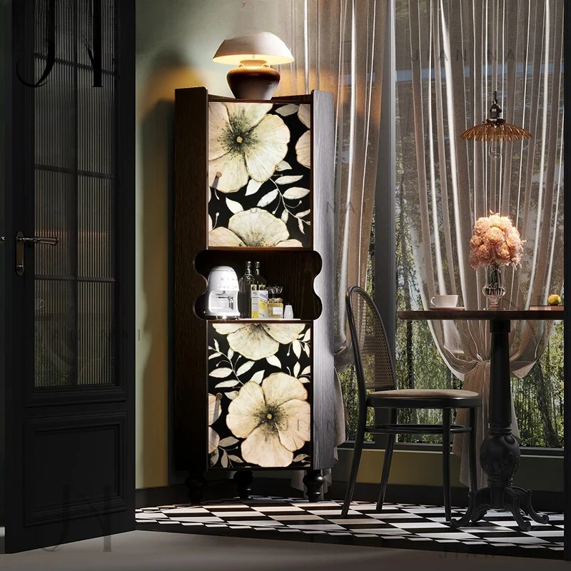 French retro style American flower picture Solid wood triangular cabinet Living room storage Bedroom