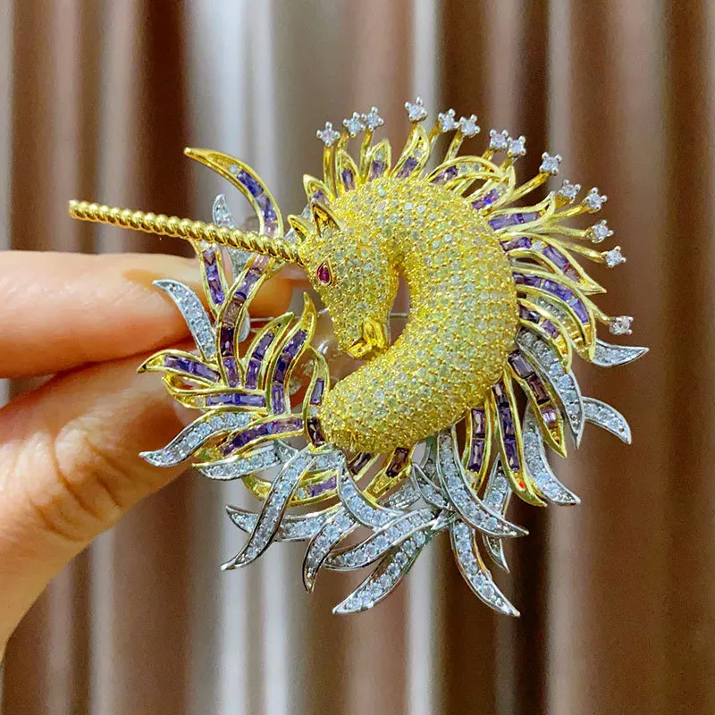 European and American Fashion Unicorn  Brooch Flower Exquisite Niche Design Tassel Pin