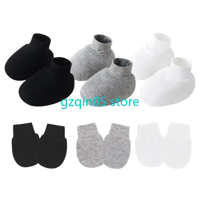 مجموعة هدايا H055 Preemie محايدة لحماية يد الطفل وقفازات وجوارب وغطاء للقدم