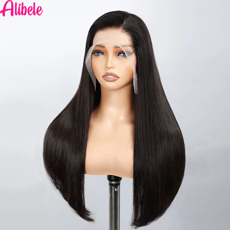 

Alibele Super Double Drawn Wig 210 Density Raw Hair 100% Human Hair Wigs 13x4 Transparent Lace Wig Bone Straight Human Hair Wigs